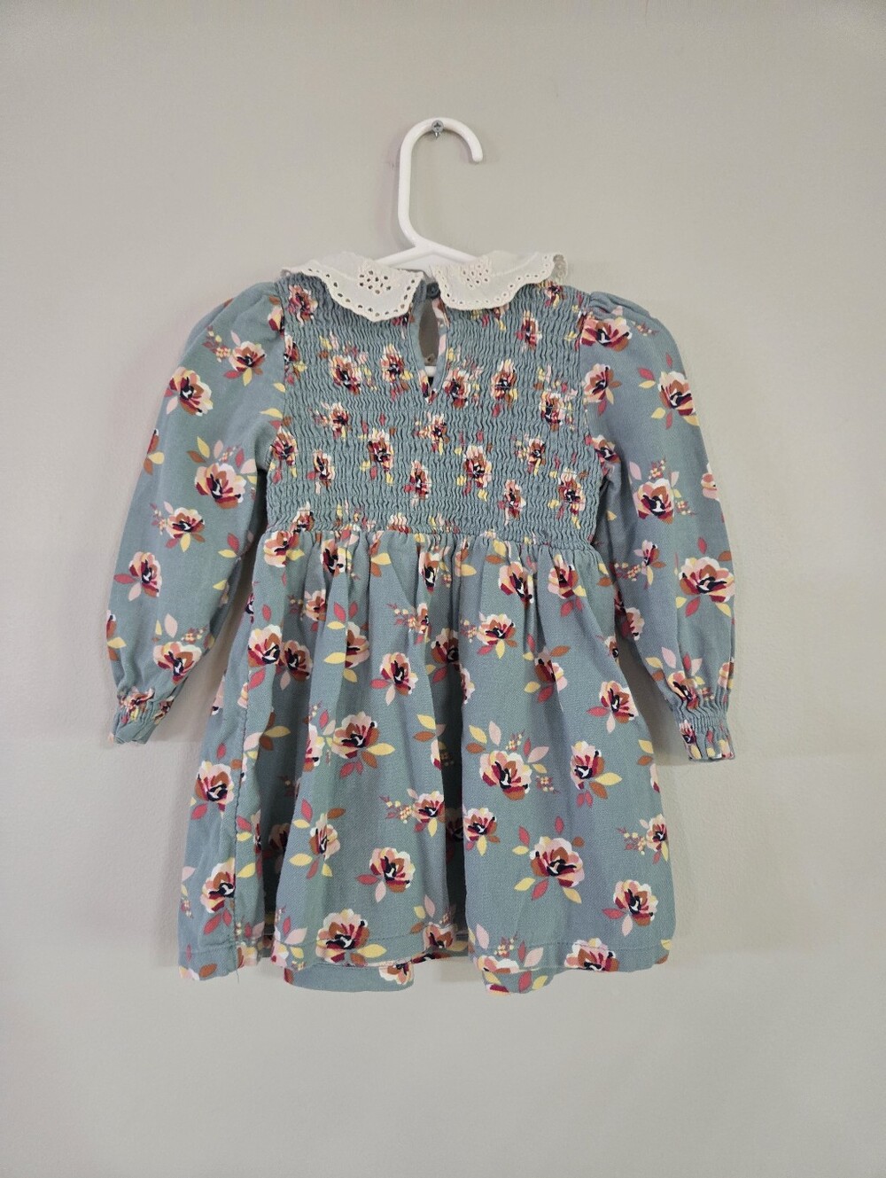 Wonder Nation Blue/Green Floral Smocked Dress with Eyelet Collar - Picture 5 of 7